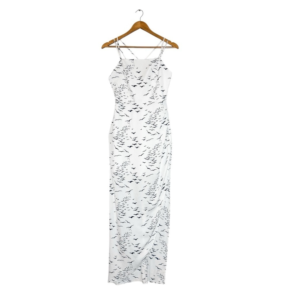 New BCBGeneration White Maxi Dress with Navy Blue Pattern